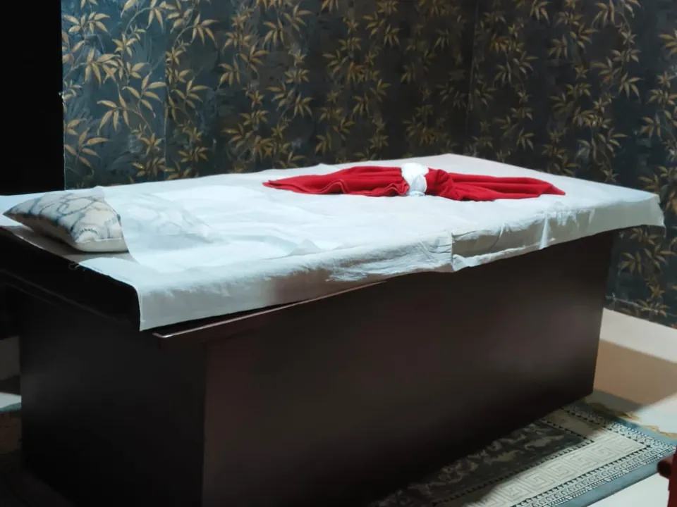 Prepared treatment table at Platinum Luxury Spa Madhapur